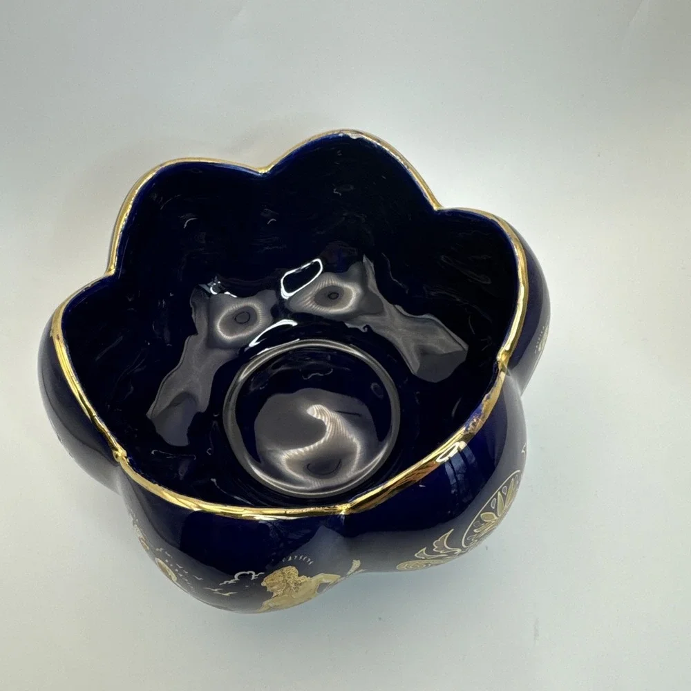 Cobalt blue jardiniere planter bowl Portrait Greek‎ Vase Scene 5.5